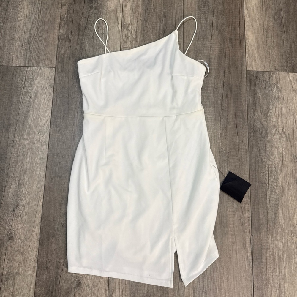 Lulu's Elegant White Asymmetrical Mini Dress